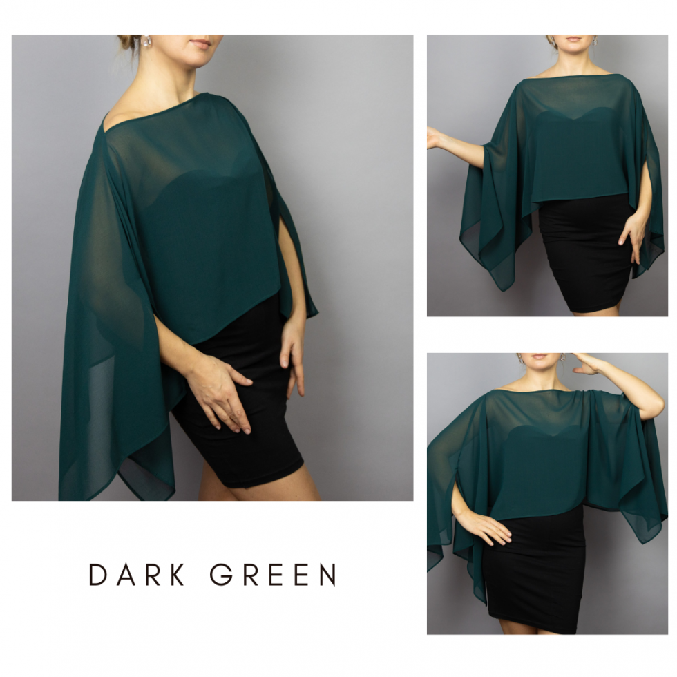Dark green Chiffon capelet, wrap, bolero, summer spring wedding shrug, elegant accessory