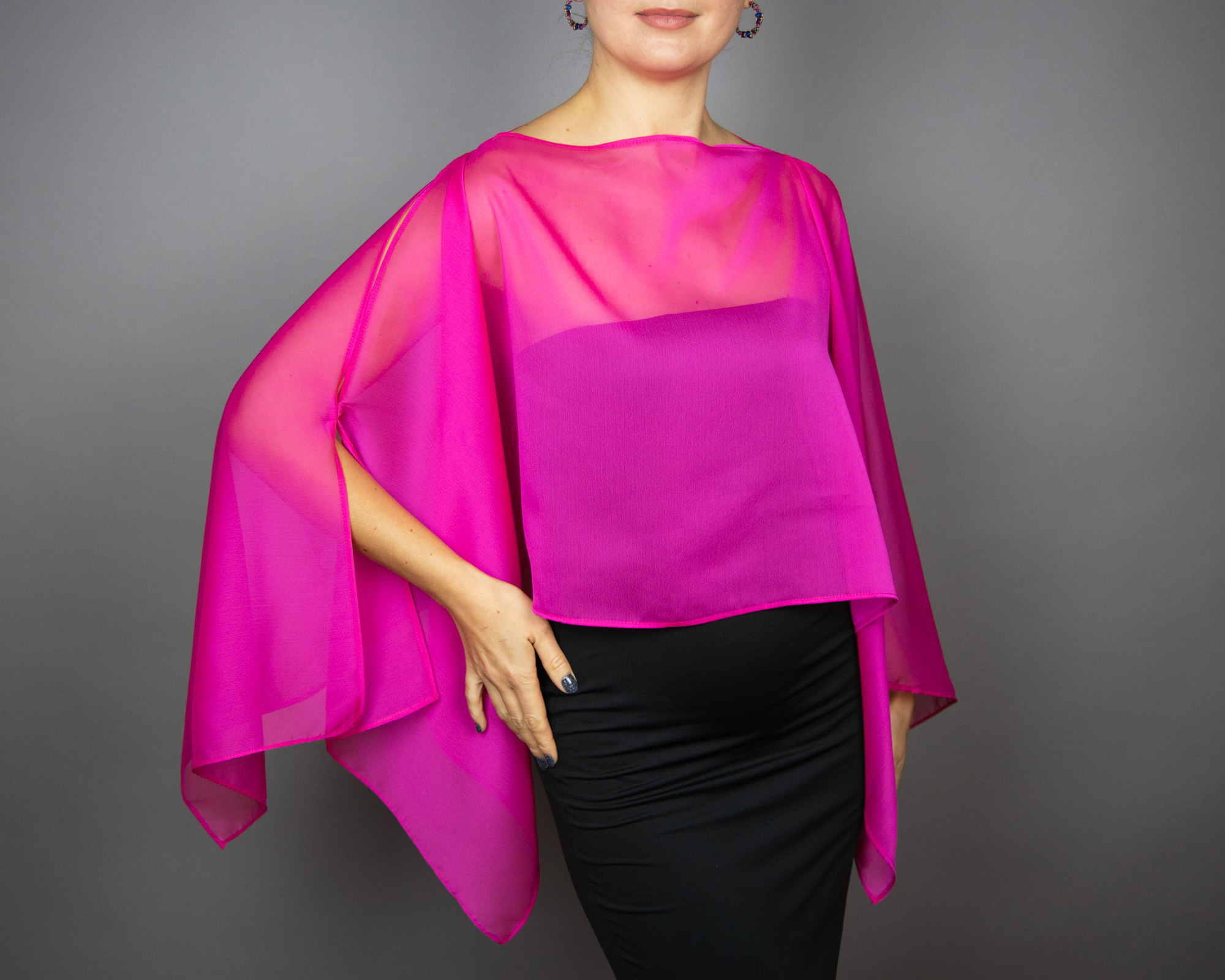 fuchsia chiffon capelet sheer cape