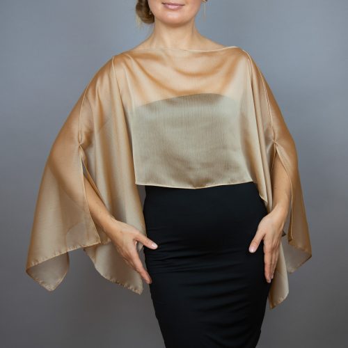 Chiffon gold wrap bolero capelet wedding or evening shrug, woman poncho, woman cape, choir cape.