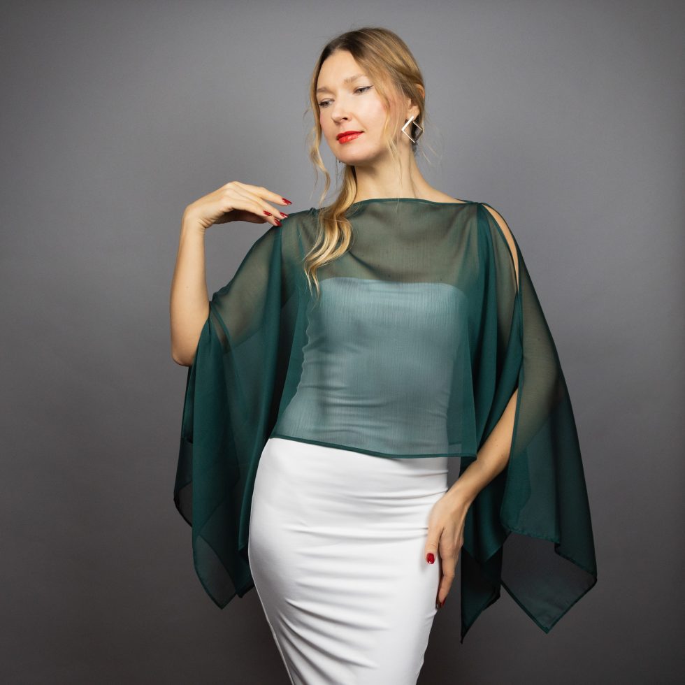 green Chiffon capelet, wrap, bolero, summer spring wedding shrug, elegant accessory