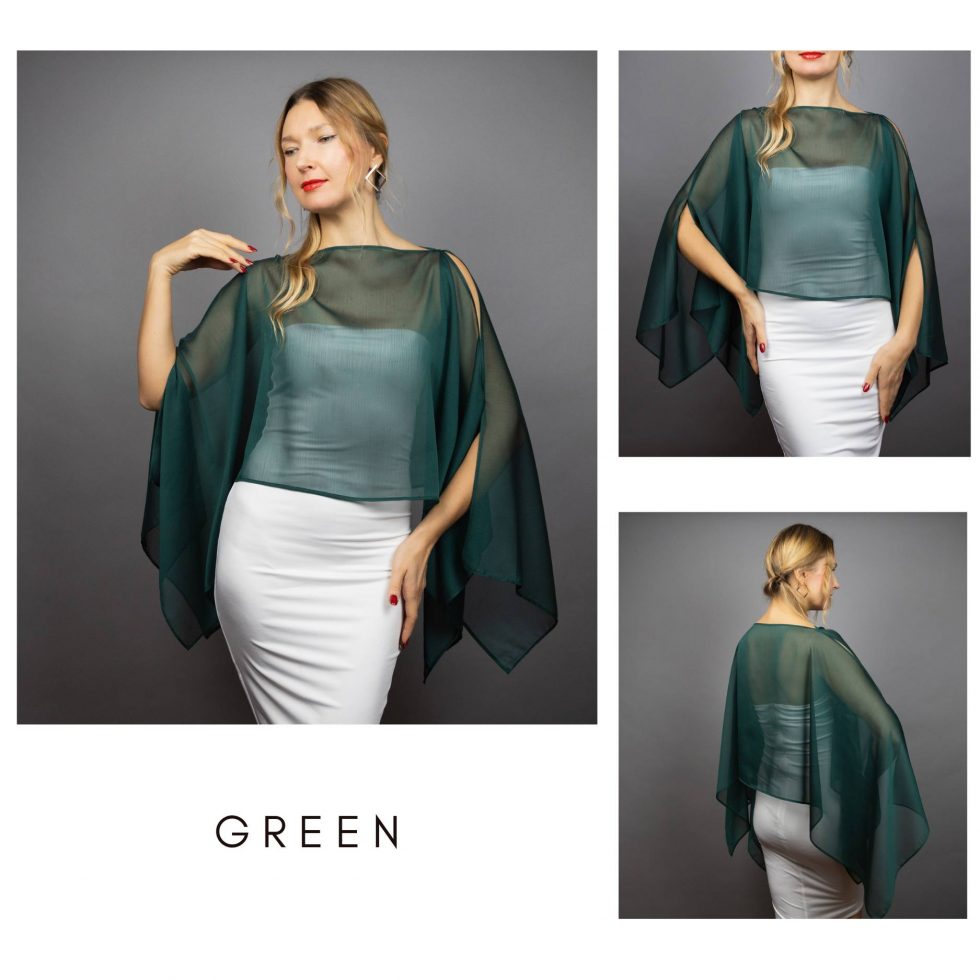 green Chiffon capelet, wrap, bolero, summer spring wedding shrug, elegant accessory