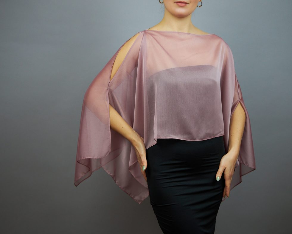Chiffon mauve wrap bolero capelet wedding or evening shrug, woman poncho, woman cape, choir cape.