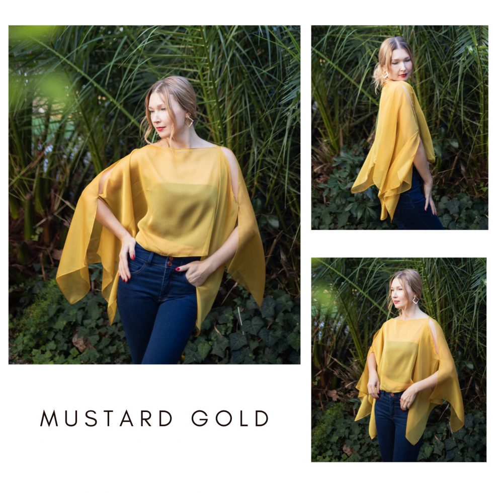 Mustard gold yellow Chiffon capelet, wrap, bolero, summer spring wedding shrug, elegant accessory