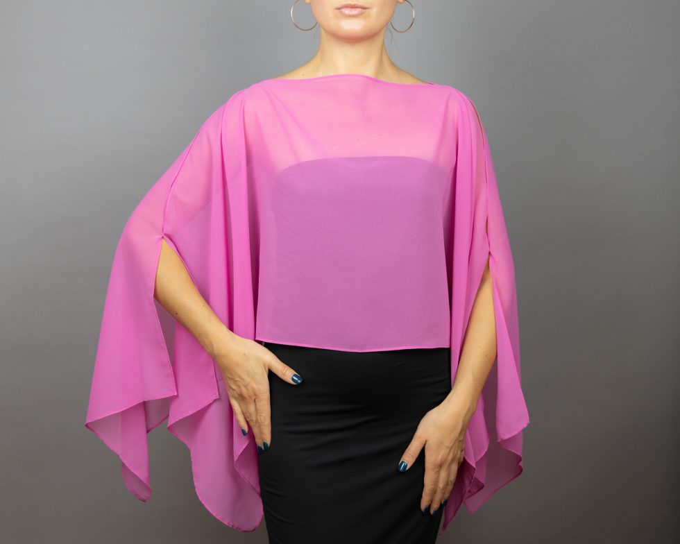 Neon pink Chiffon capelet, wrap, bolero, summer spring wedding shrug, elegant accessory