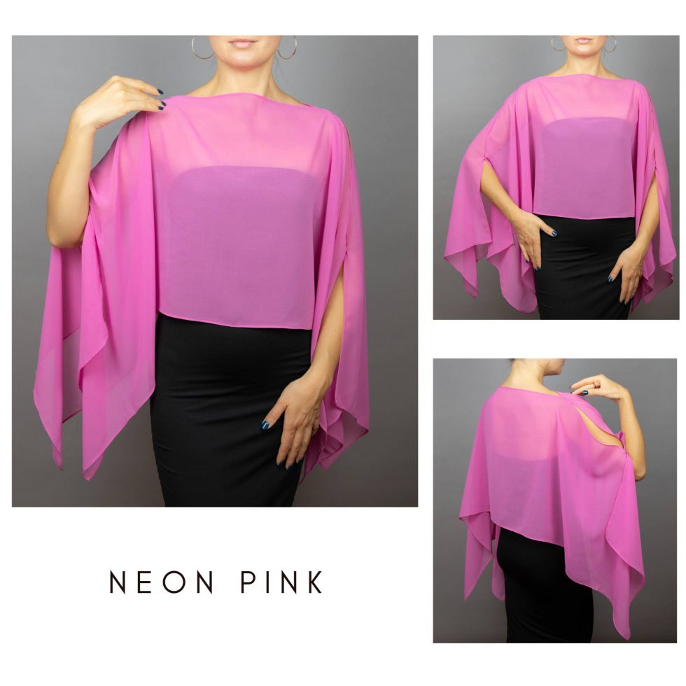 Neon pink Chiffon capelet, wrap, bolero, summer spring wedding shrug, elegant accessory