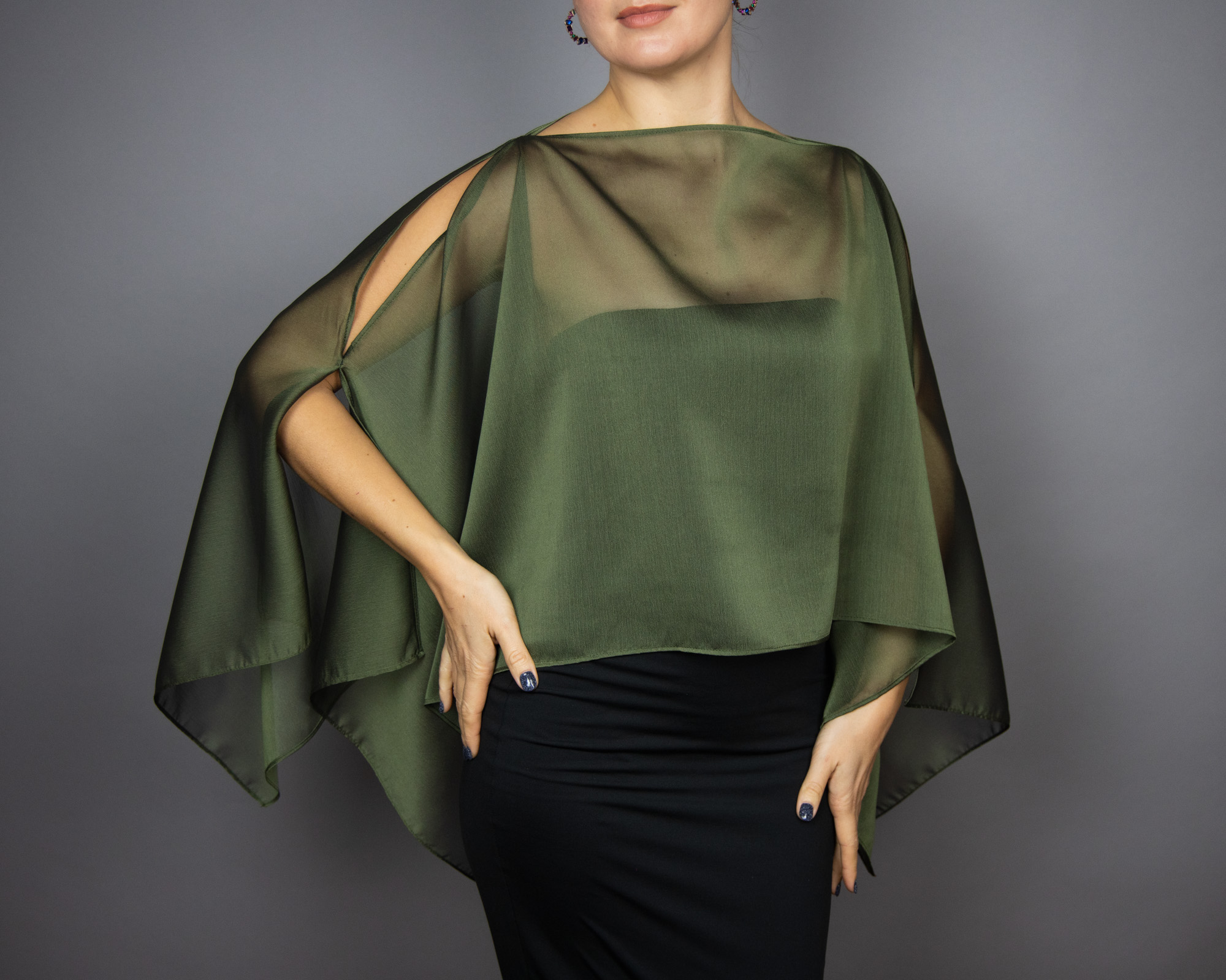 Olive Chiffon capelet, wrap, bolero, summer spring wedding shrug, elegant accessory