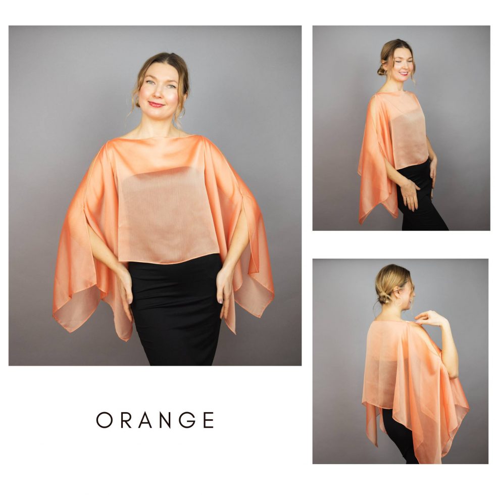 Orange Chiffon capelet, wrap, bolero, summer spring wedding shrug, elegant accessory