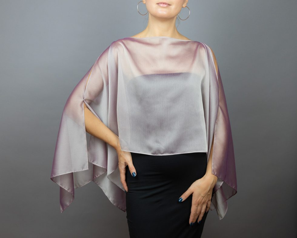Chiffon pearl wrap bolero capelet wedding or evening shrug, woman poncho, woman cape, choir cape.
