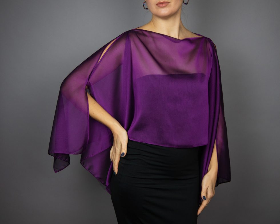 Purple Chiffon capelet, wrap, bolero, summer spring wedding shrug, elegant accessory