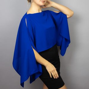 Chiffon royal blue wrap bolero capelet wedding or evening shrug, woman poncho, woman cape, choir cape.