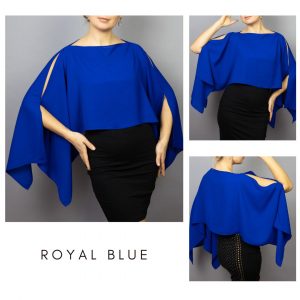 Chiffon royal blue wrap bolero capelet wedding or evening shrug, woman poncho, woman cape, choir cape.
