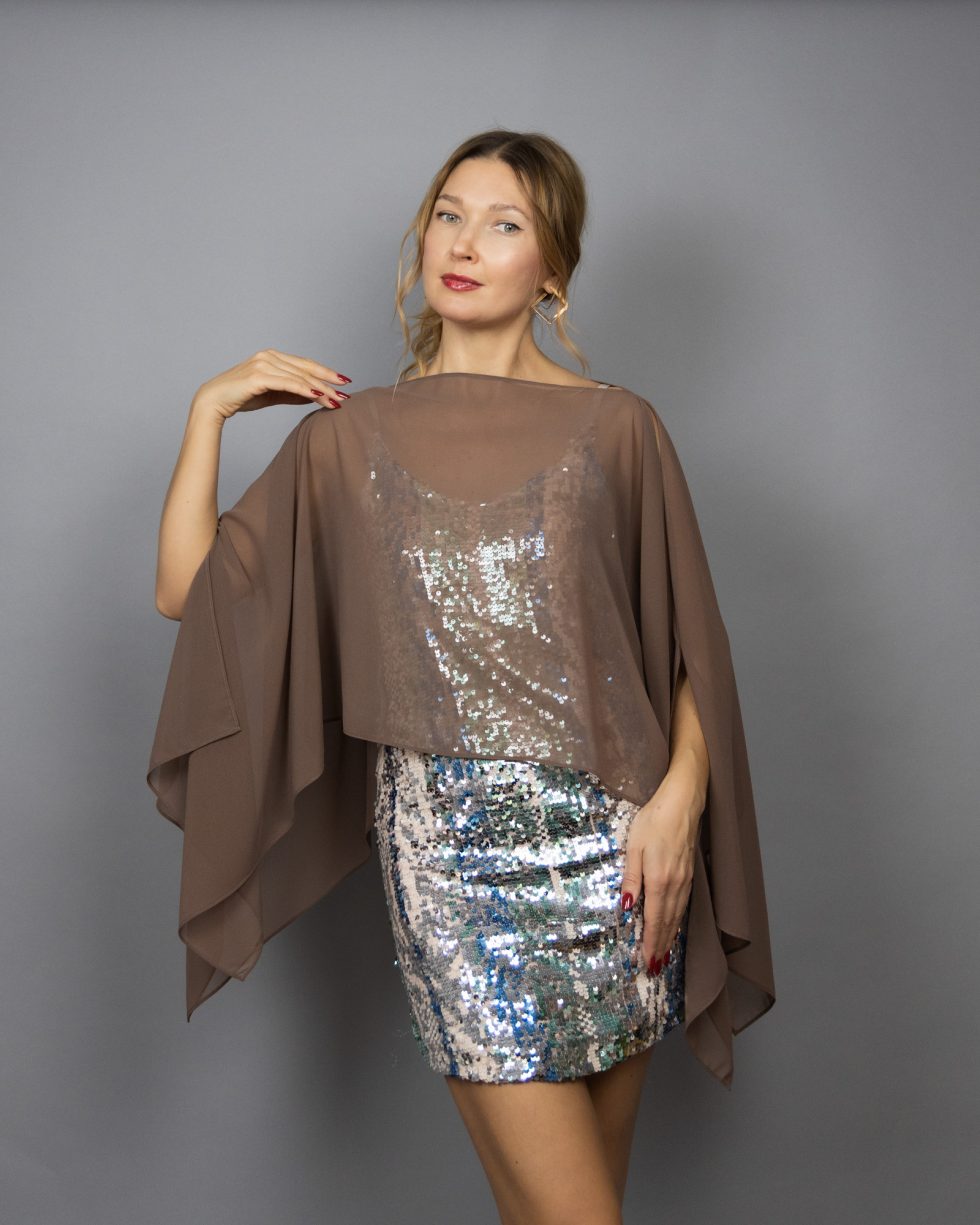 Taupe Brown Chiffon capelet, wrap, bolero, summer spring wedding shrug, elegant accessory