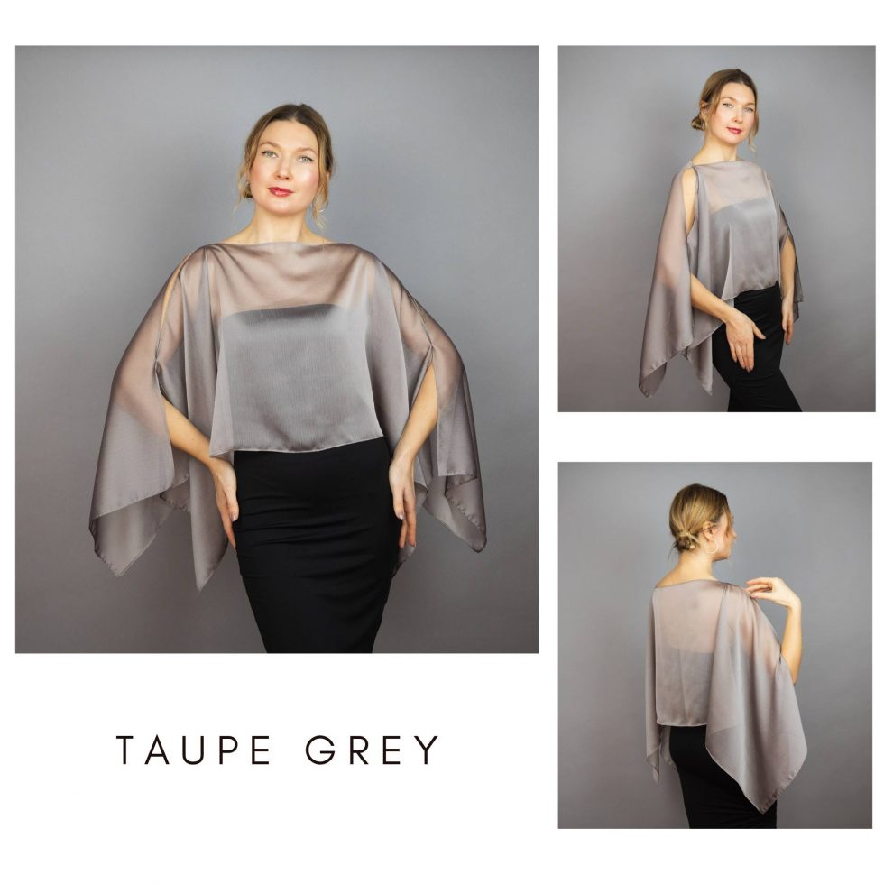 Taupe grey Chiffon capelet, wrap, bolero, summer spring wedding shrug, elegant accessory