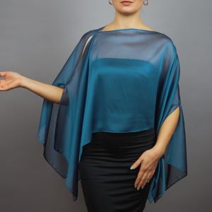 Teal blue Chiffon capelet, wrap, bolero, summer spring wedding shrug, elegant accessory a