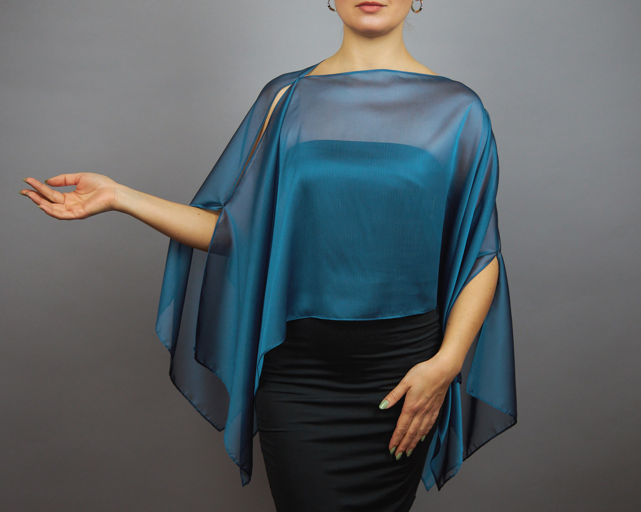 Teal blue Chiffon capelet, wrap, bolero, summer spring wedding shrug, elegant accessory a