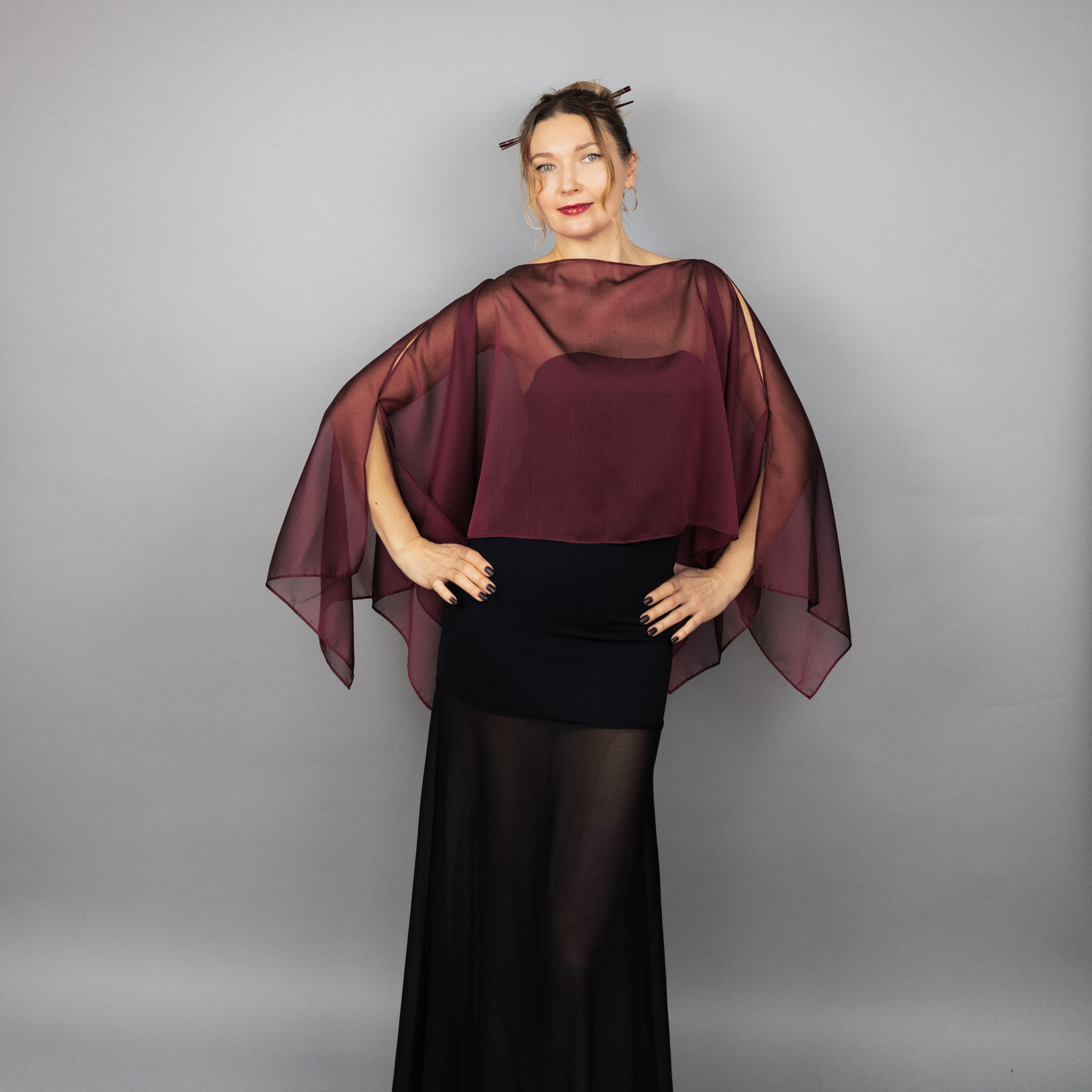 Wine Chiffon capelet, wrap, bolero, summer spring wedding shrug, elegant accessory