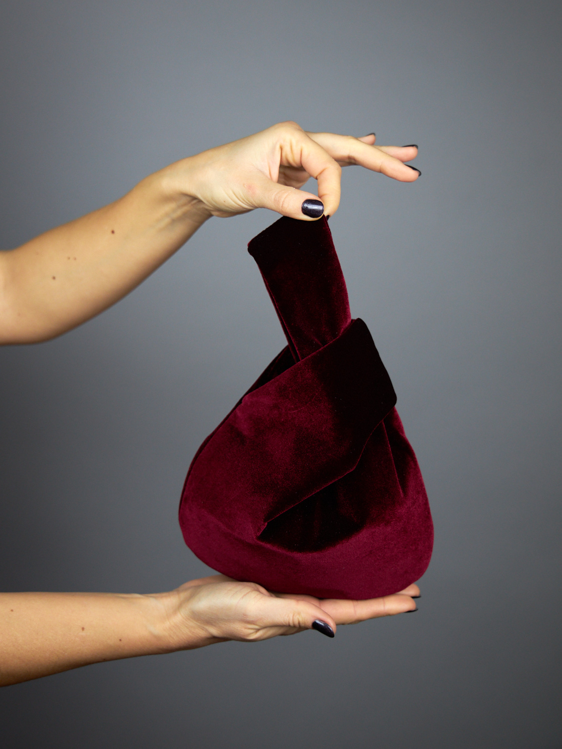 burgundy velvet purse japanese knot bag