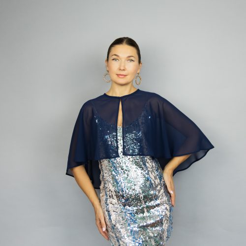 Navy cape navy bolero navy capelet wedding or evening shrug elegant chiffon Navy Blue wrap shrug jacket, woman poncho, woman cape