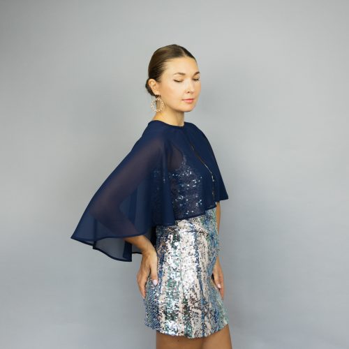 Navy cape navy bolero navy capelet wedding or evening shrug elegant chiffon Navy Blue wrap shrug jacket, woman poncho, woman cape