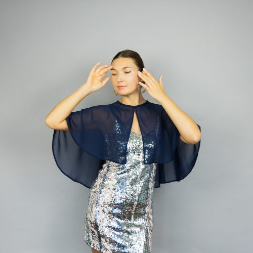 Navy cape navy bolero navy capelet wedding or evening shrug elegant chiffon Navy Blue wrap shrug jacket, woman poncho, woman cape