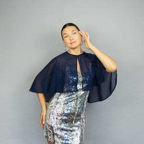 Navy cape navy bolero navy capelet wedding or evening shrug elegant chiffon Navy Blue wrap shrug jacket, woman poncho, woman cape
