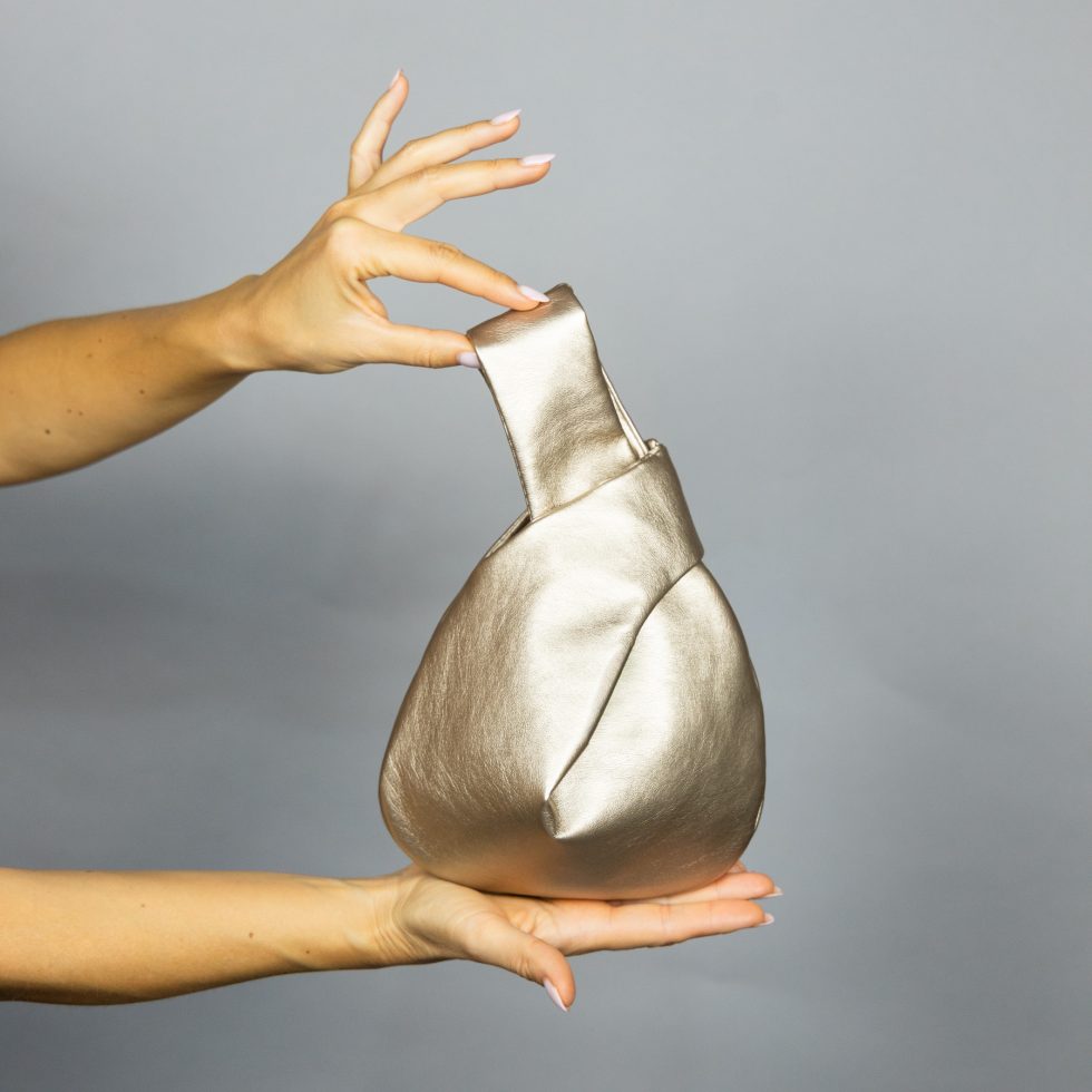 Light gold Japanese knot bag purse clutch wedding, party bag, simple and elegant bag, imitation leather bag, vegan leather, synthetic leather , man made leather bag