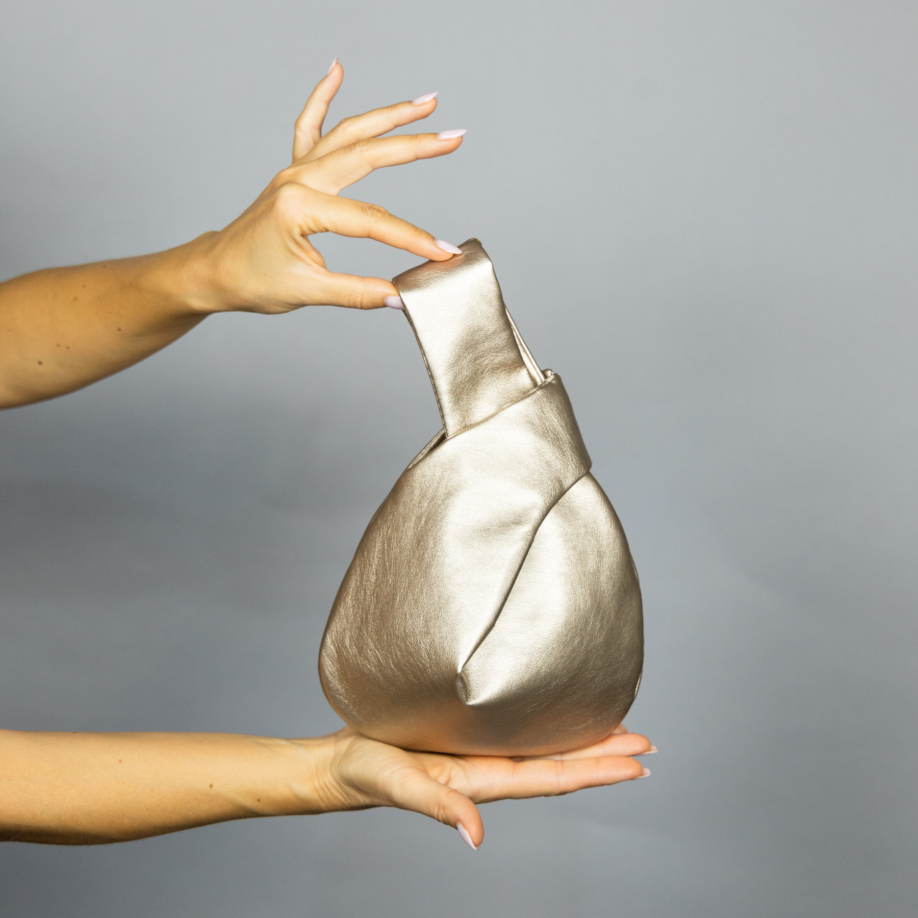 Light gold Japanese knot bag purse clutch wedding, party bag, simple and elegant bag, imitation leather bag, vegan leather, synthetic leather , man made leather bag