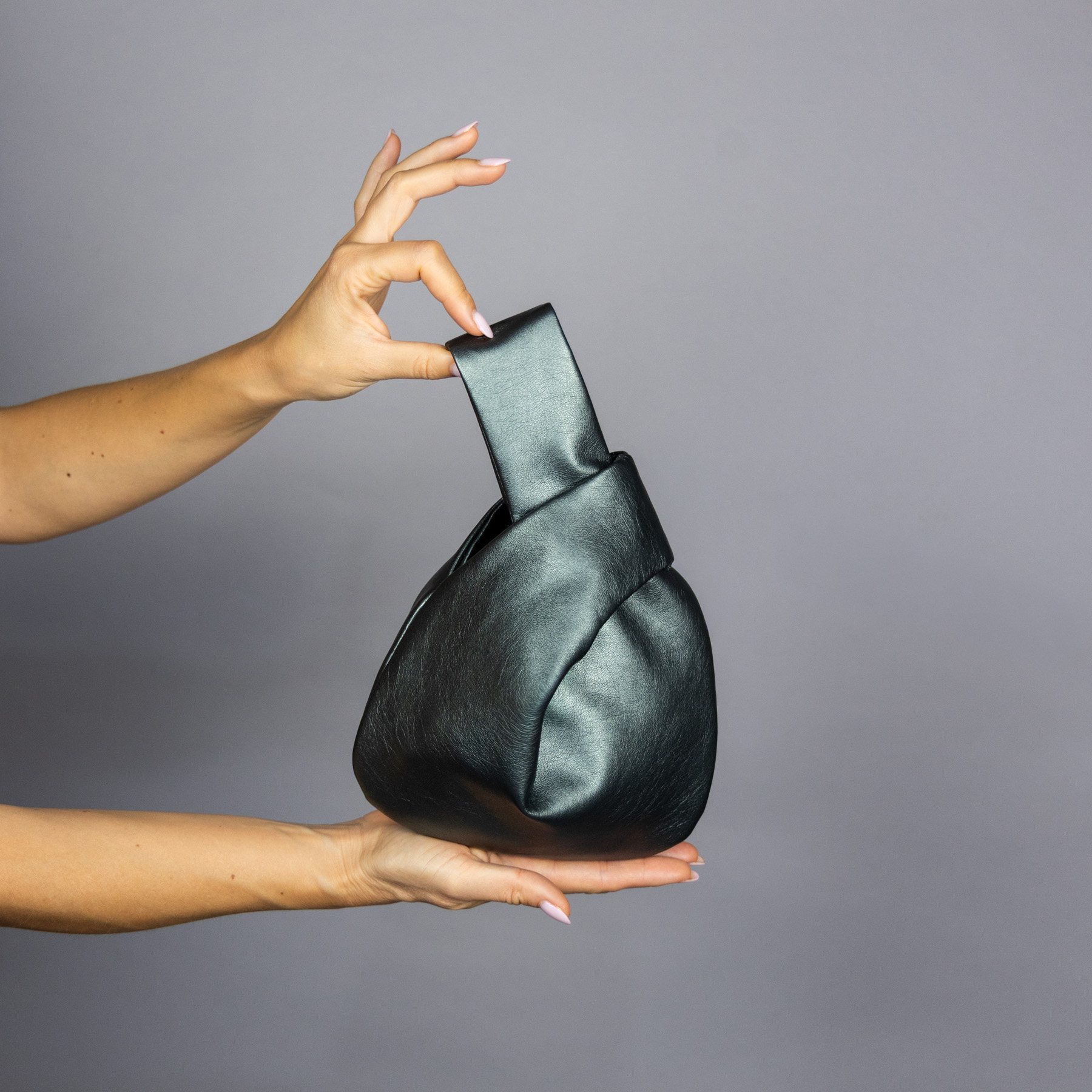 Anthracite dark grey Japanese knot bag purse clutch wedding, party bag, simple and elegant bag, imitation leather bag, vegan leather, synthetic leather , man made leather bag