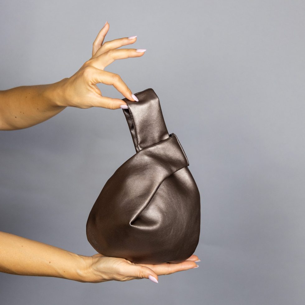 Taupe brown Japanese knot bag purse clutch wedding, party bag, simple and elegant bag, imitation leather bag, vegan leather, synthetic leather , man made leather bag