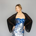 Black Luxury Chiffon sleeves wrap shawl bolero Winter wedding shrug elegant accessory