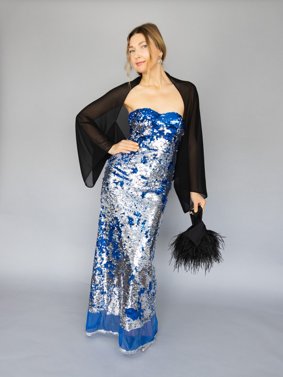 Black Luxury Chiffon sleeves wrap shawl bolero Winter wedding shrug elegant accessory