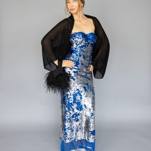 Black Luxury Chiffon sleeves wrap shawl bolero Winter wedding shrug elegant accessory