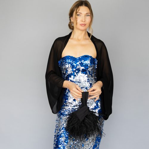 Black Luxury Chiffon sleeves wrap shawl bolero Winter wedding shrug elegant accessory