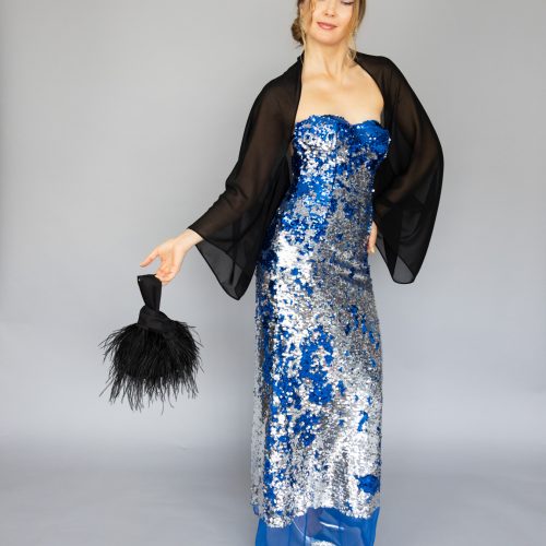 Black Luxury Chiffon sleeves wrap shawl bolero Winter wedding shrug elegant accessory