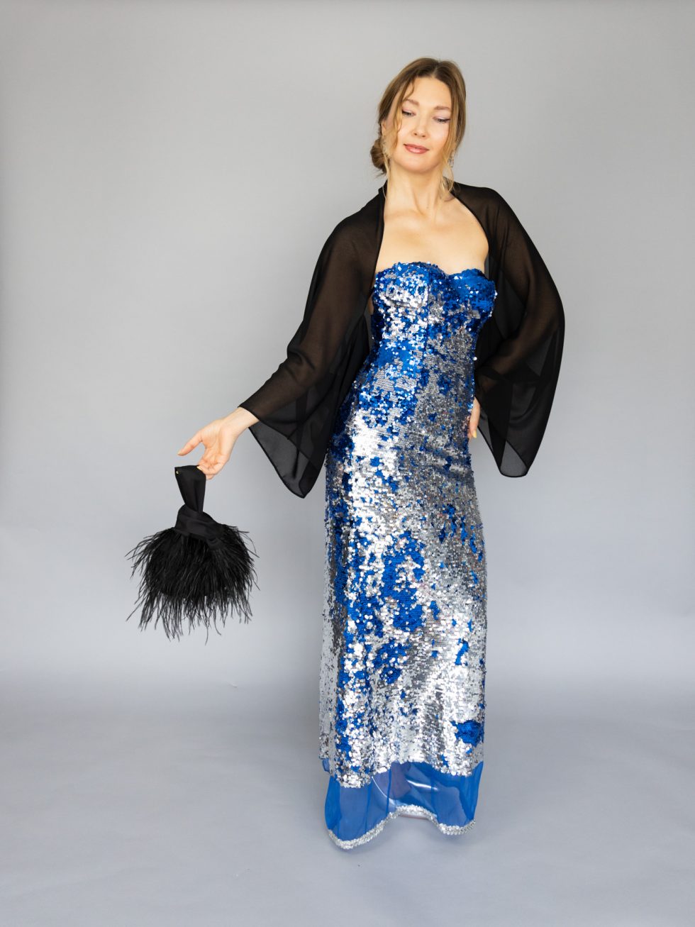 Black Luxury Chiffon sleeves wrap shawl bolero Winter wedding shrug elegant accessory