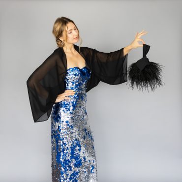 Black Luxury Chiffon sleeves wrap shawl bolero Winter wedding shrug elegant accessory