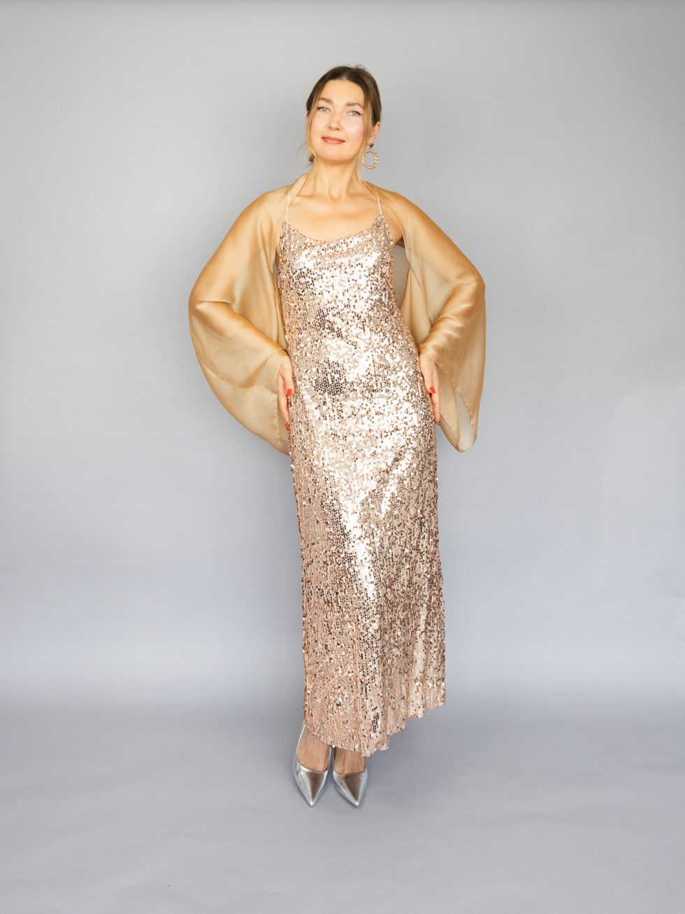 Gold sheer shrug sleeves