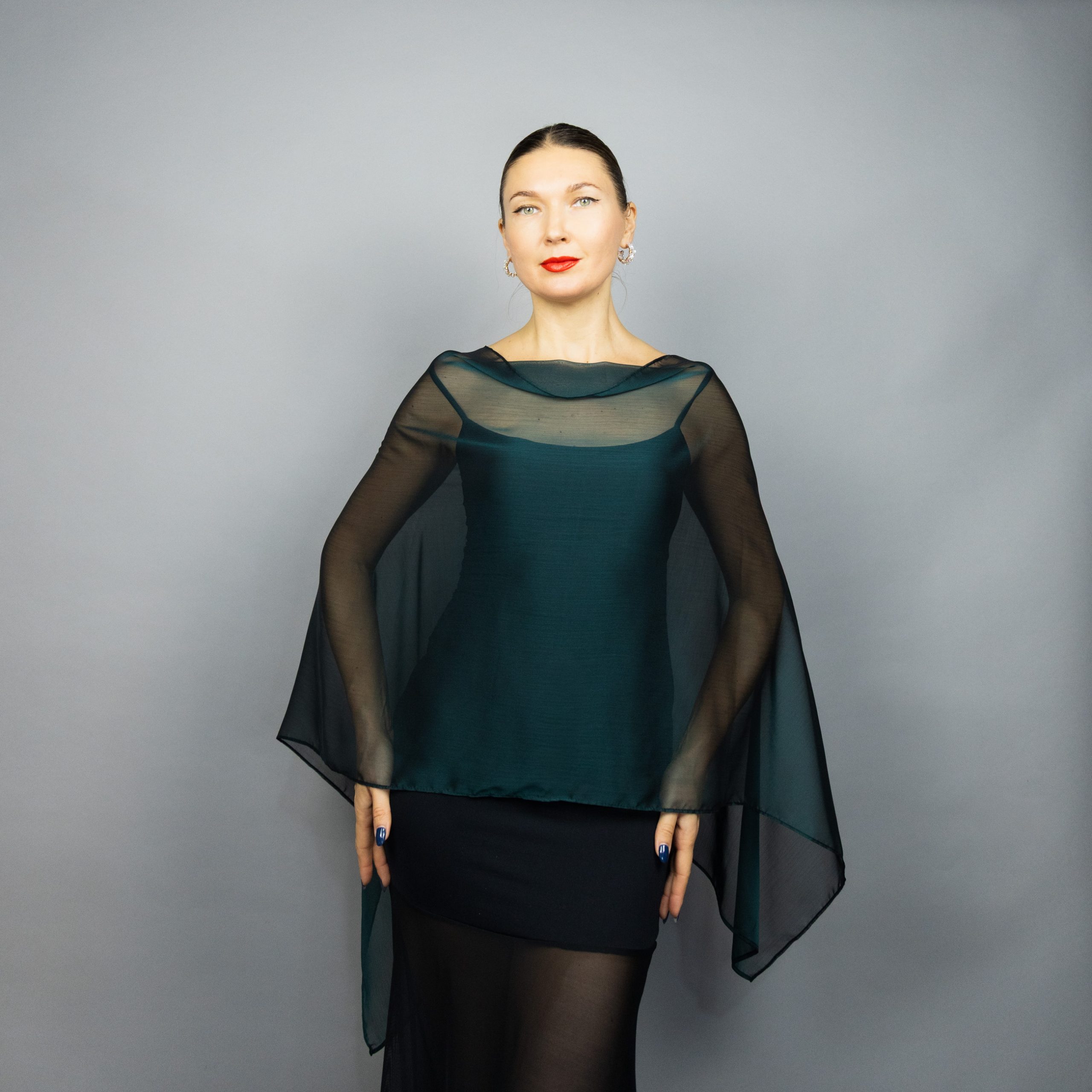 Forest green chiffon greek cape green chiffon wrap