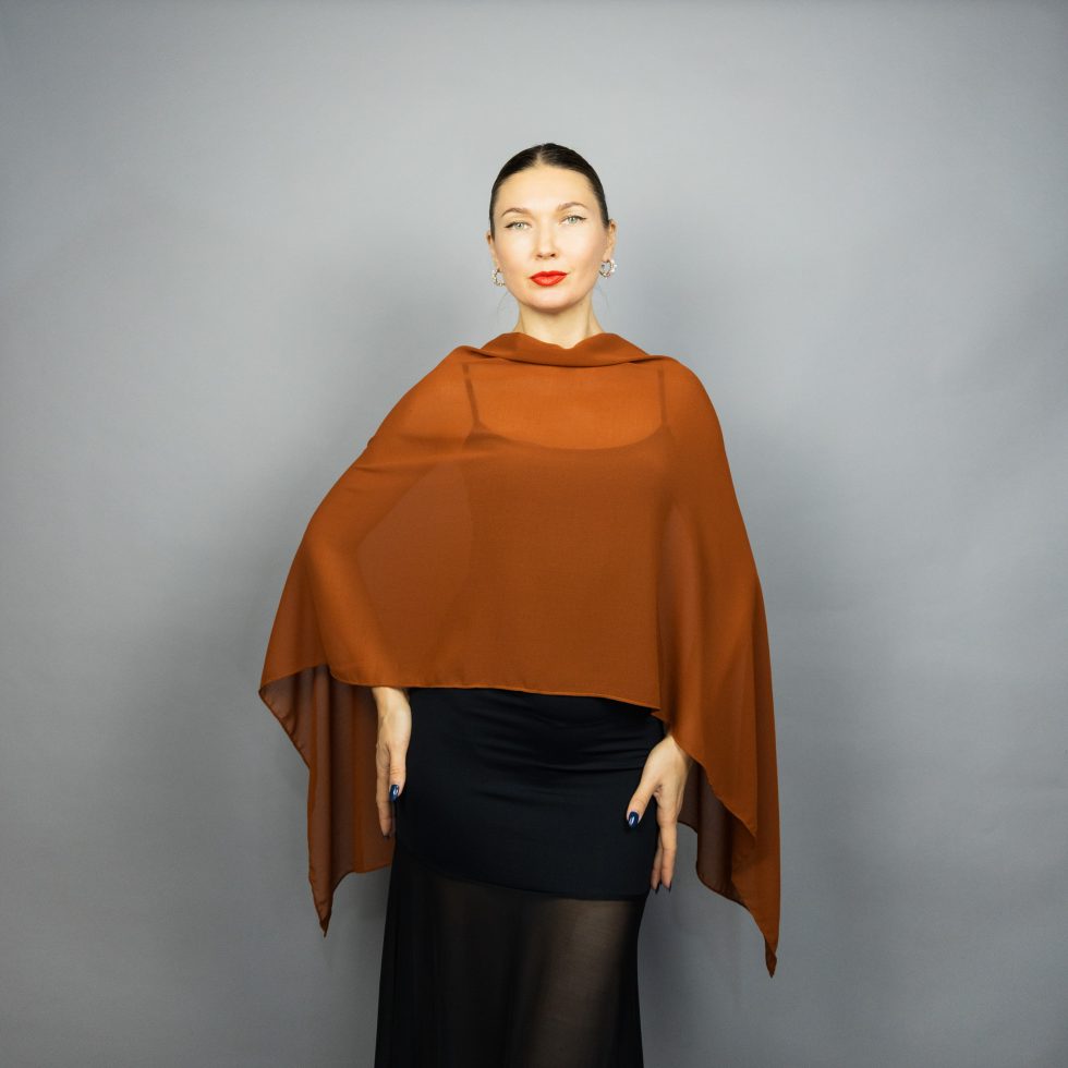 rust brown chiffon greek cape brown chiffon wrap